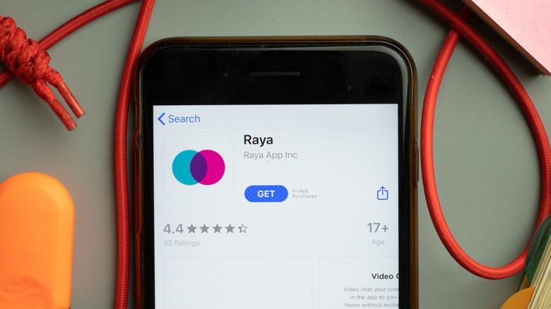 휴대폰으로 Raya 앱을 확인하는 모습