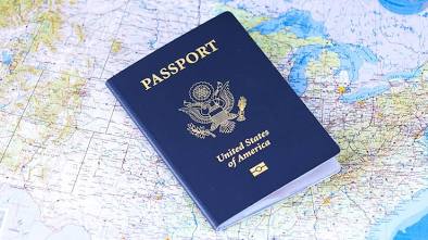 A US passport on a map